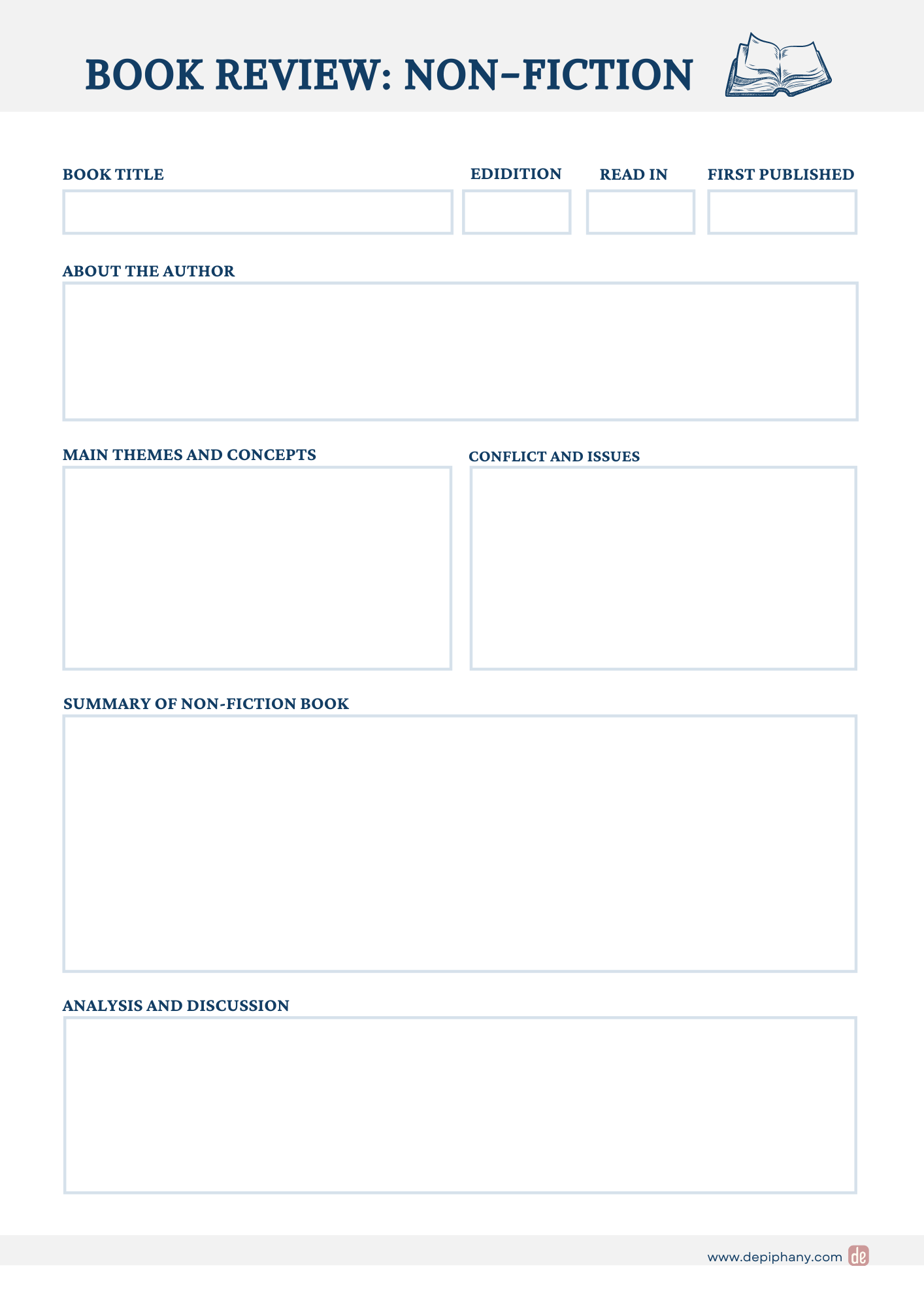 Non-fiction book review template, minimalist